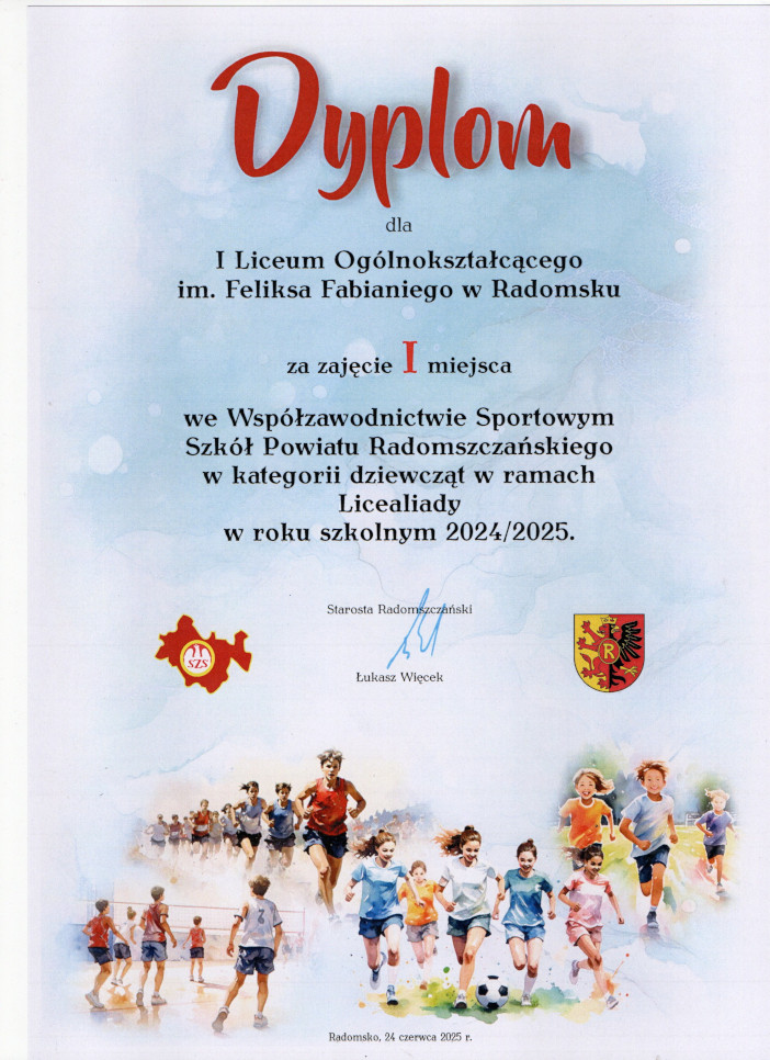 Dyplom za zajęcie II miejsca we współzawodnictwie Sportowym- dziewczęta